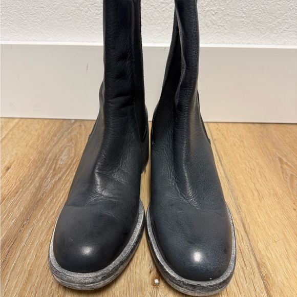 Free People Blue Black Leather Ankle Boots Western Boho Heel Booties EU 38 - Picture 5 of 13